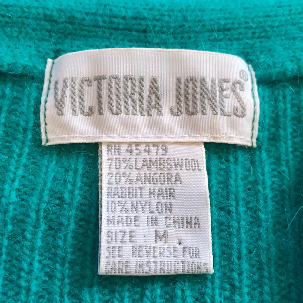 VINTAGE VICTORIA JONES LAMBSWOOL AND ANGORA CARDIGAN KELLY GREEN SIZE MEDIUM - Picture 9 of 13